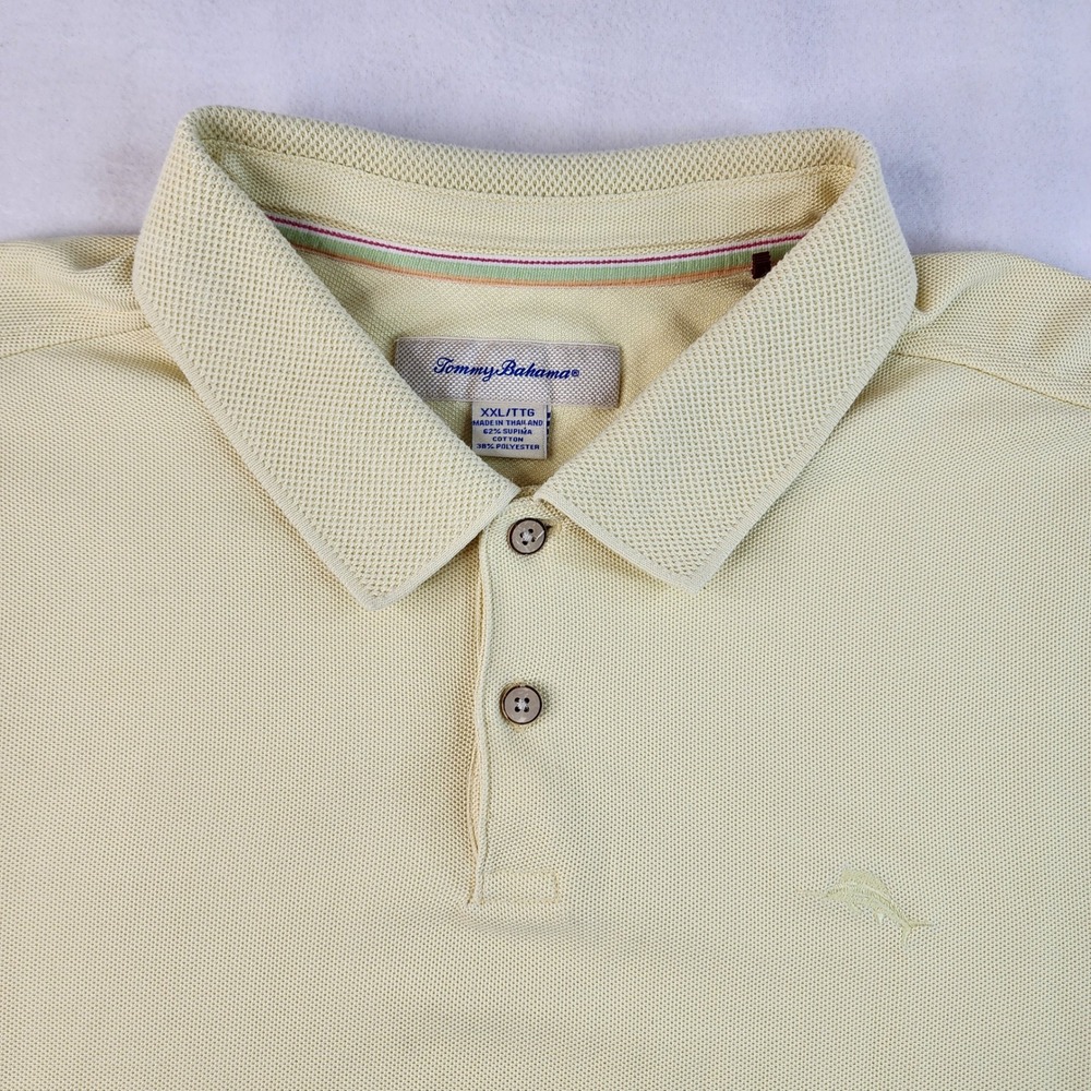Tommy Bahama Polo Shirt Mens XXL‎ Yellow Supima Cotton Blend Short Sleeve Marlin